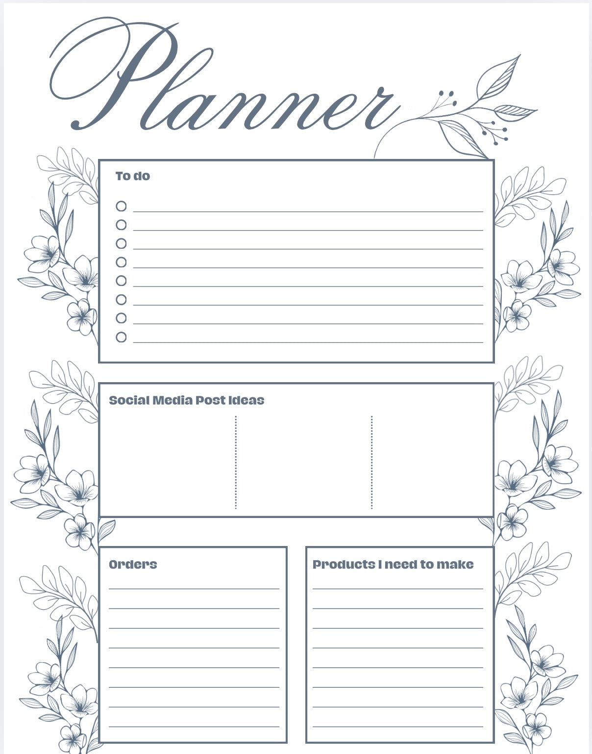 Floral Daily Business Planner Page | Printable Maker & Order Tracker